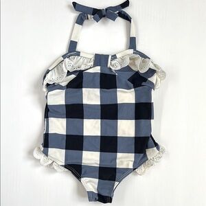 Janie and jack girls Blue and White Checkered one piece Swimsuit